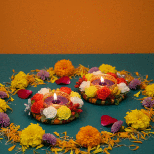 Festive Floral Bloom Tealight Holders (Set of 2) | Handmade Diwali & Rangoli Decoration