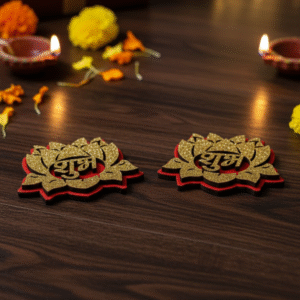 Artisan Glimmer Red & Gold MDF Lotus Rangoli Set of 2